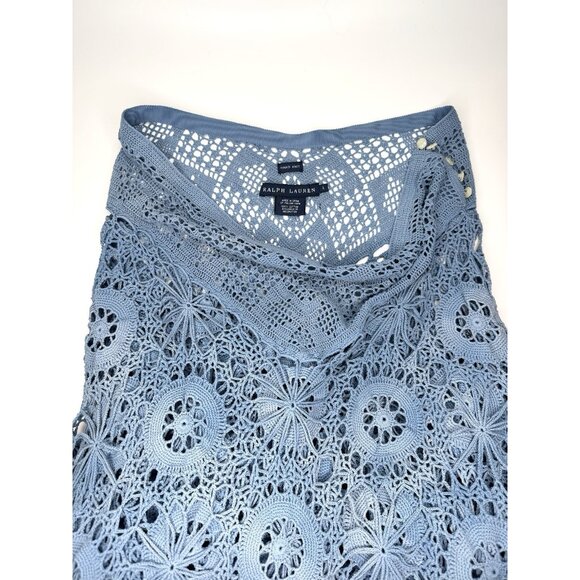 Ralph Lauren Vintage Size L Blue crochet Lace Bohemian Skirt Hand Knit Cotton - Picture 7 of 10